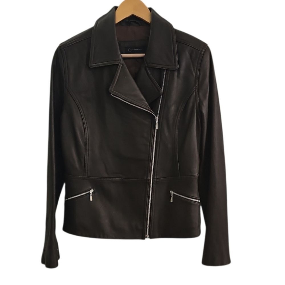 Vintage Context Leather Moto Jacket Women 10 Brown Biker Motorcycle Classic